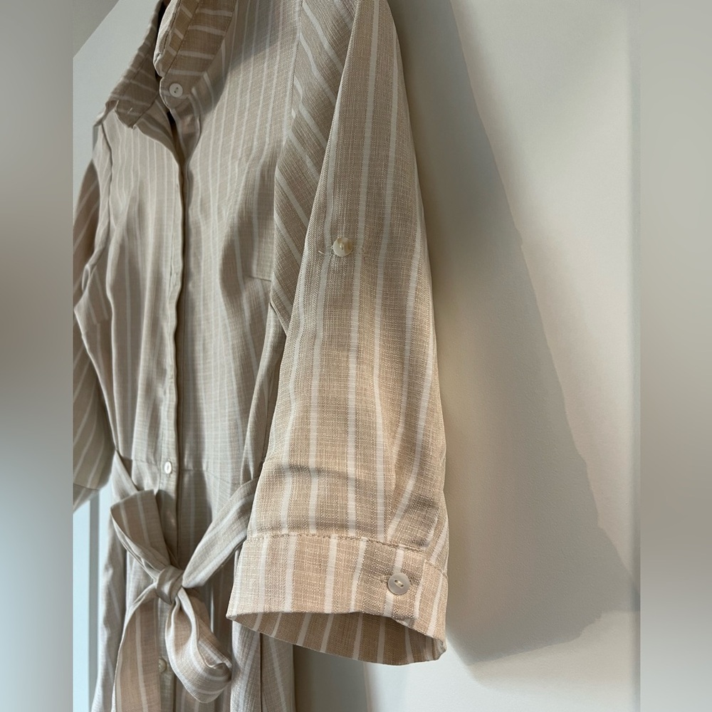 🤍Cream/White Stripe Button-Up Shirt Dress (Size S) - Picture 7 of 16